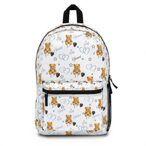 Teddy Bear Pattern Backpack — Cute Hearts & Stars Kids School Bag