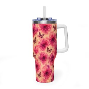 40oz Floral Butterfly Tumbler – Insulated Vacuum Travel Cup
